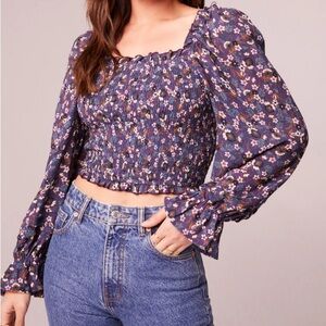 BOG Bsnd of the free AGATHE PURPLE FLORAL SMOCKED TOP, NWT, sz Medium